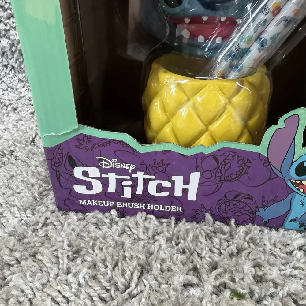 Disney Lilo & Stitch Make Up Brush Holder Pineapple Jar Cosmetic Brush Set New